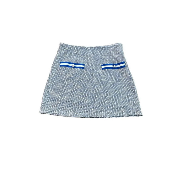 Aqua White & Navy Textured Side Zip Stretch Tweed Mini Skirt Size Medium - Picture 2 of 5